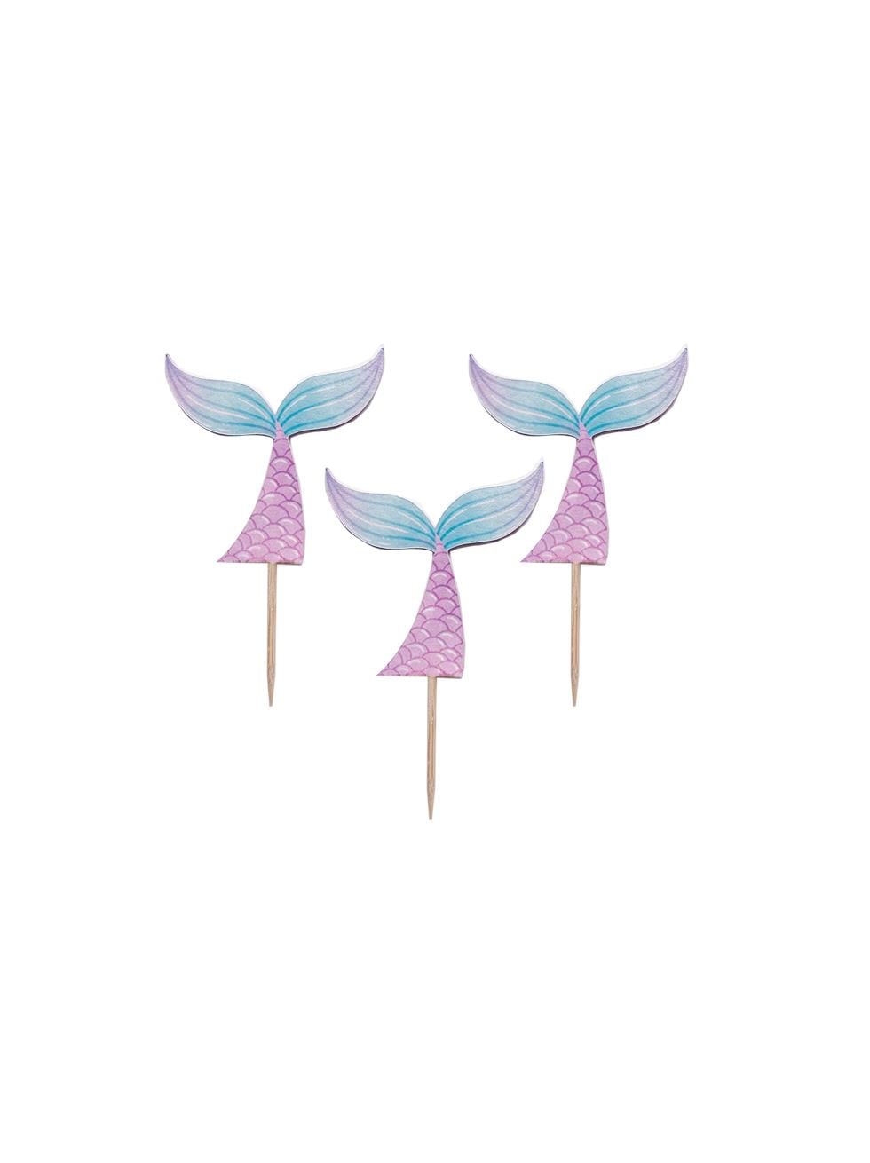 Deniz Kızı Temalı Kürdan Kuyruk Figürlü Cupcake Kürdanı Pasta Süsü 10lu