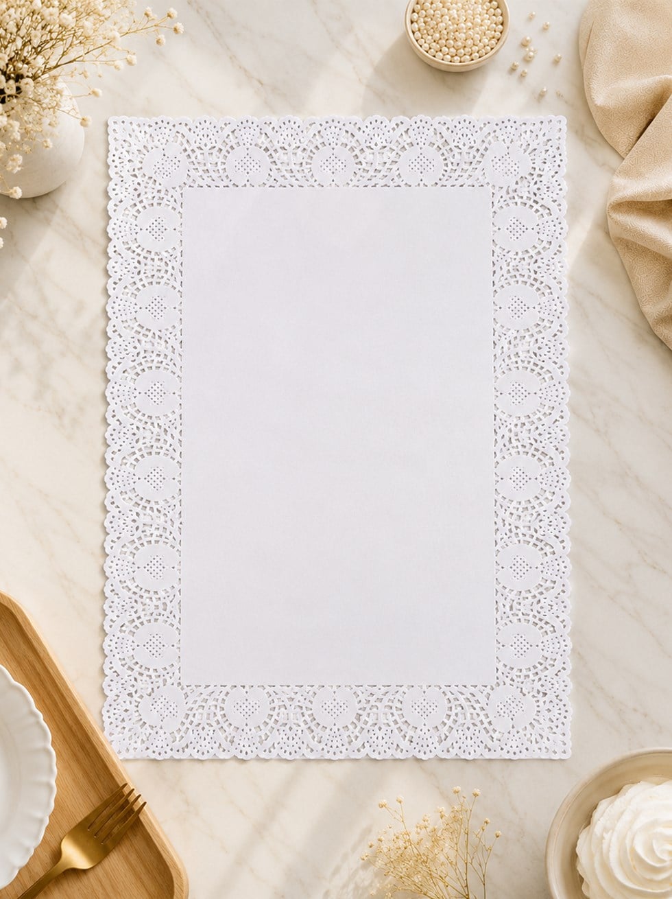 Dikdörtgen Kağıt Dantel Tepsi Kağıdı – Tatlı ve İkram Sunum Altlığı 32x 45 cm 100lü