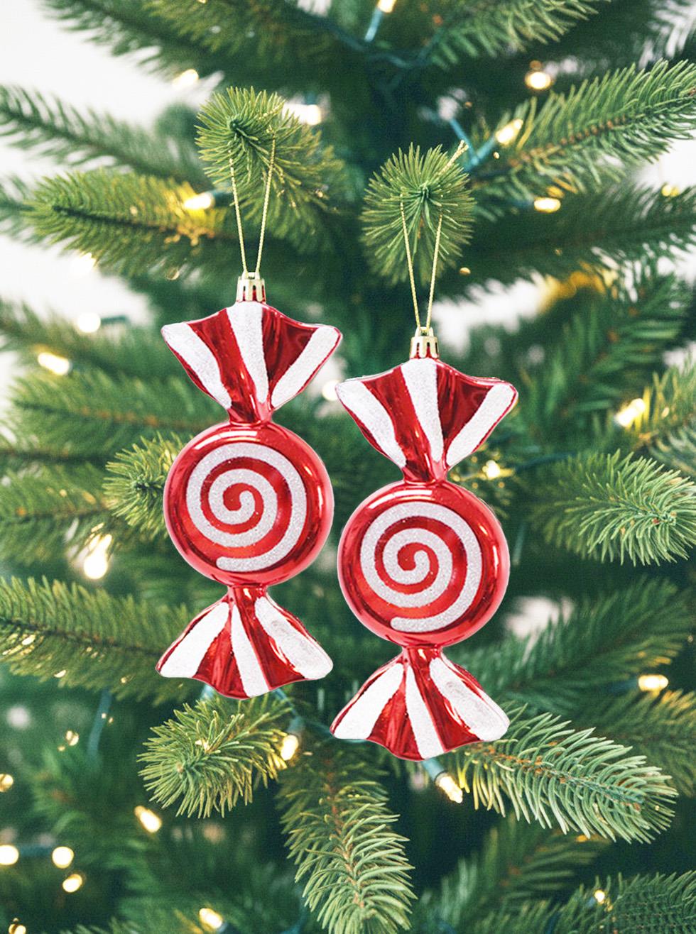 Yılbaşı Ağaç Süsü Kırmızı-Beyaz Şeker Figürlü 16 cm 2li Set
