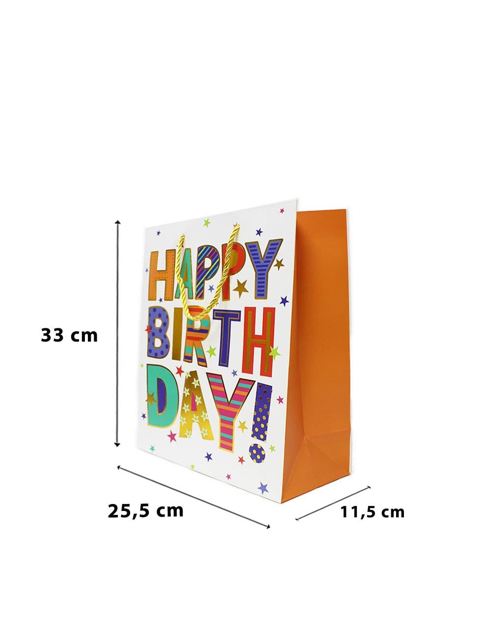 Karton Çanta Happy Birthday Yazılı Alışveriş Çantası Hediye Çantası Beyaz 33 cm