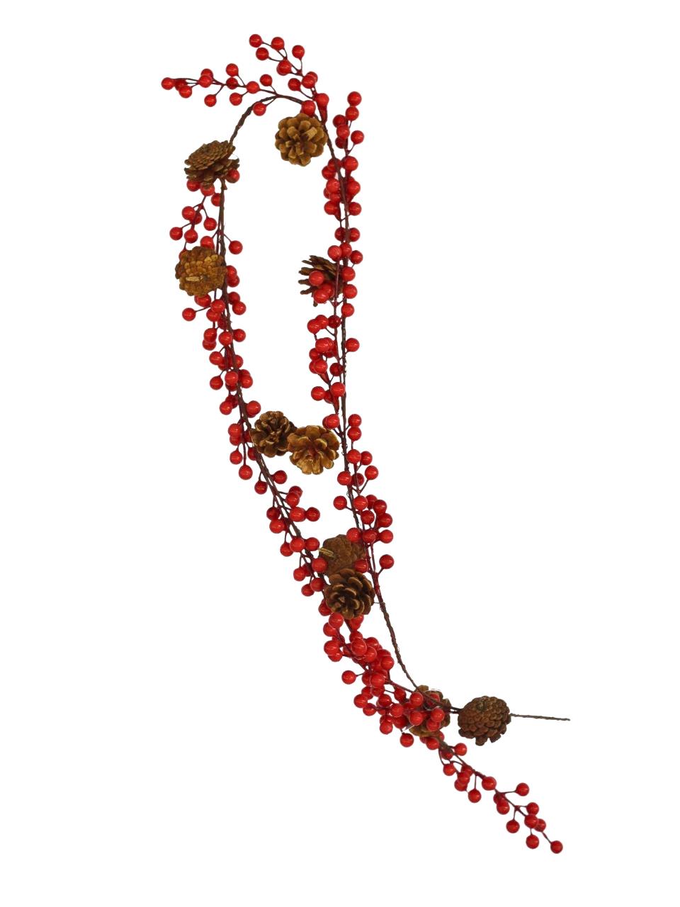 Yılbaşı Dekor Süsleri Kozalaklı Berry Kokina Garland 120 cm