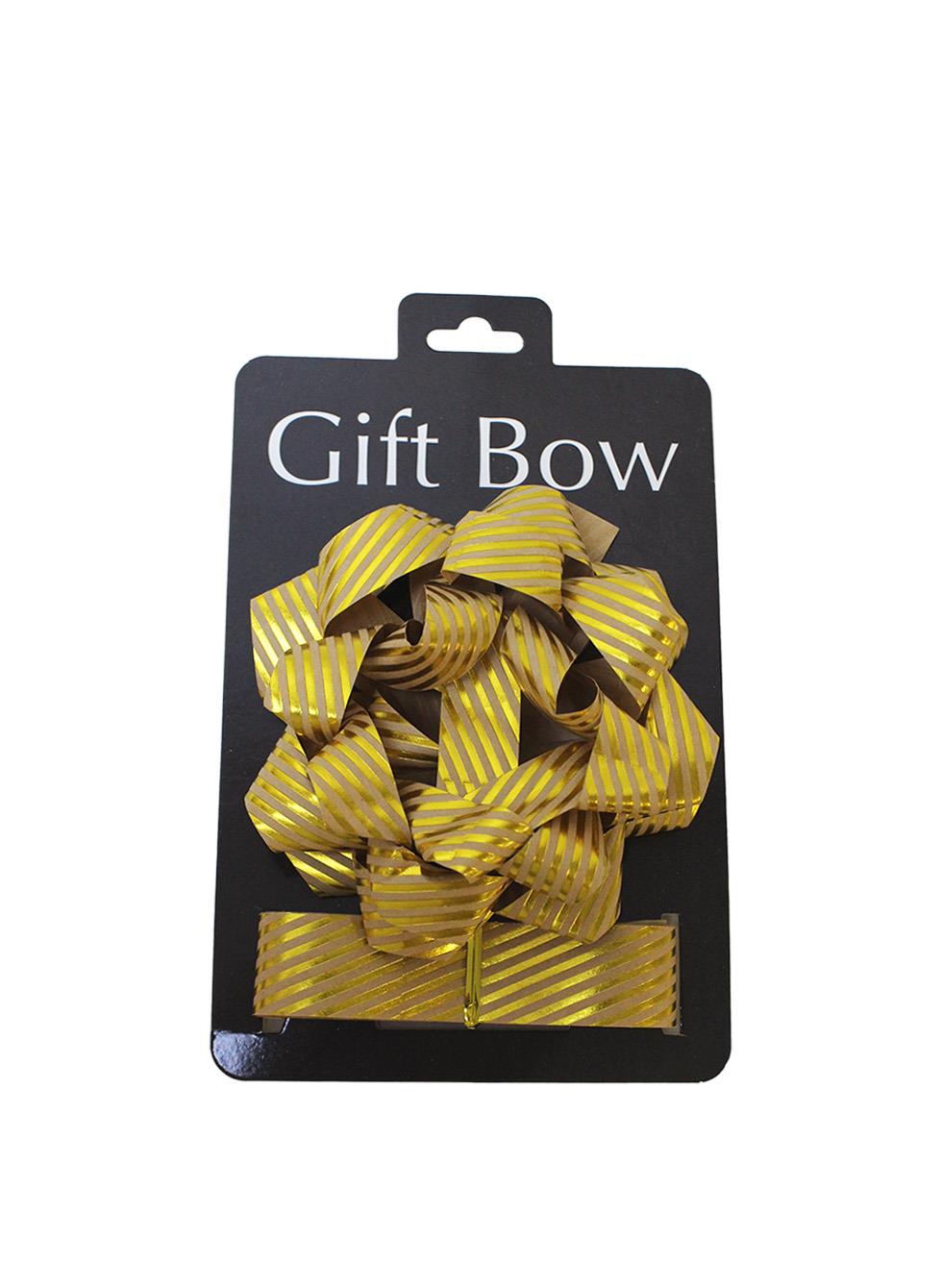 Hediye Paketleme Seti Kağıt Fiyonk ve Kurdele Kraft-Altın Çizgili 2li