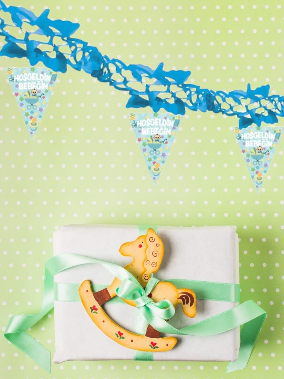 Kağıt Zincir Hoşgeldin Bebeğim Mavi