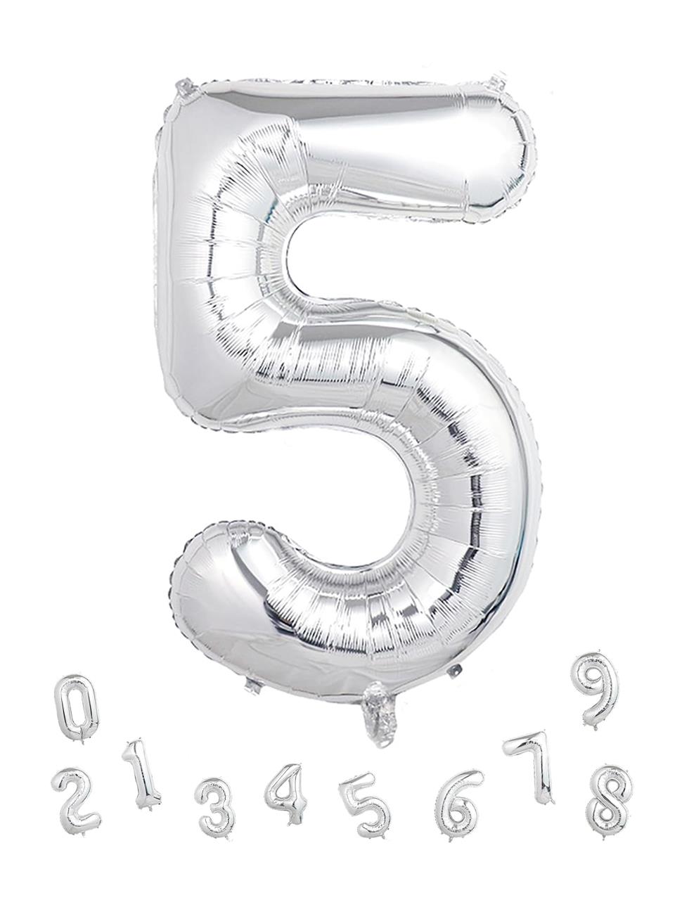 Rakam Folyo Balon 5 Gümüş  Renk 100 Cm - 40