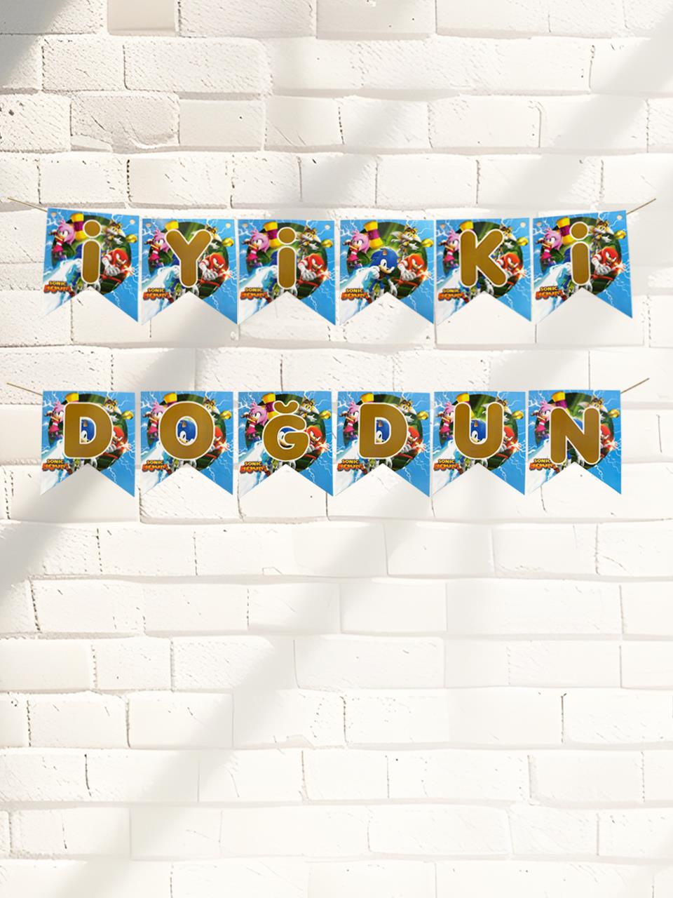 Sonic Temalı İyi Ki Doğdun Yazı Banner Doğum Günü Parti Süsü