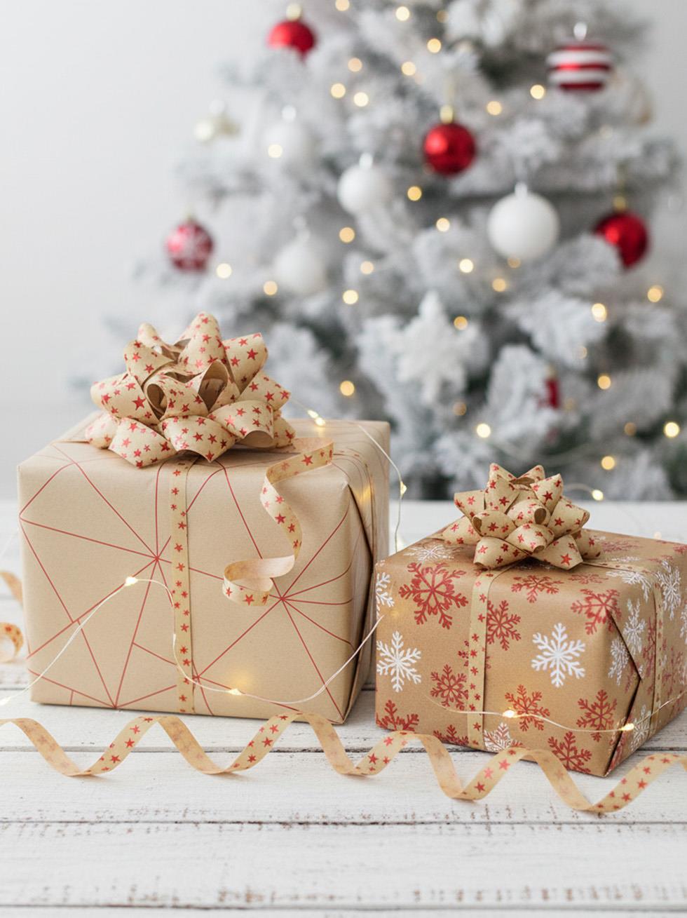  Hediye Paketleme Seti Kağıt Fiyonk ve Kurdele Kraft-Kırmız 3lü