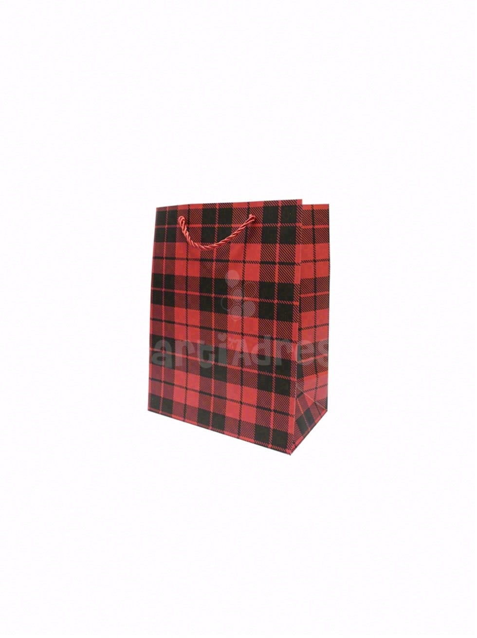 Ekose Desenli Karton Hediye Çantası – Alışveriş Çantası Kırmızı 26x32x12