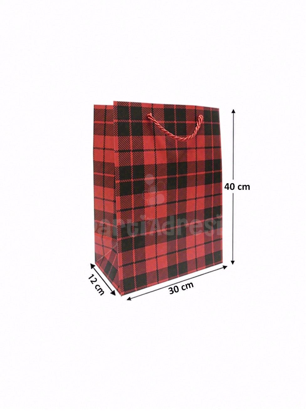 Ekose Desenli Karton Hediye Çantası – Alışveriş Çantası Kırmızı 30x40x12