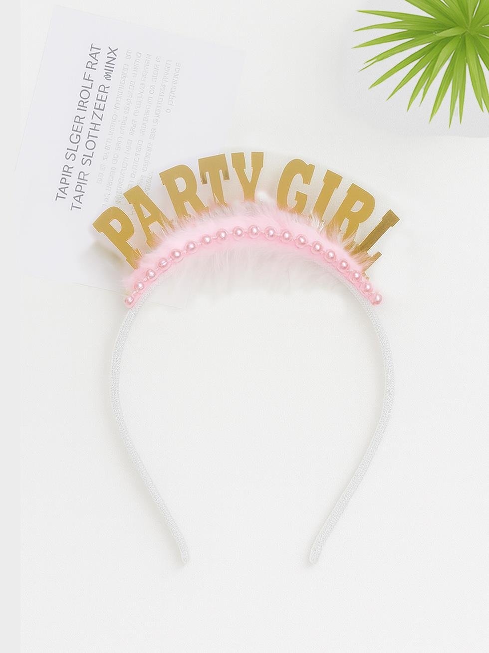 Party Girl Pleksi Taç Pembe Tüylü Altın