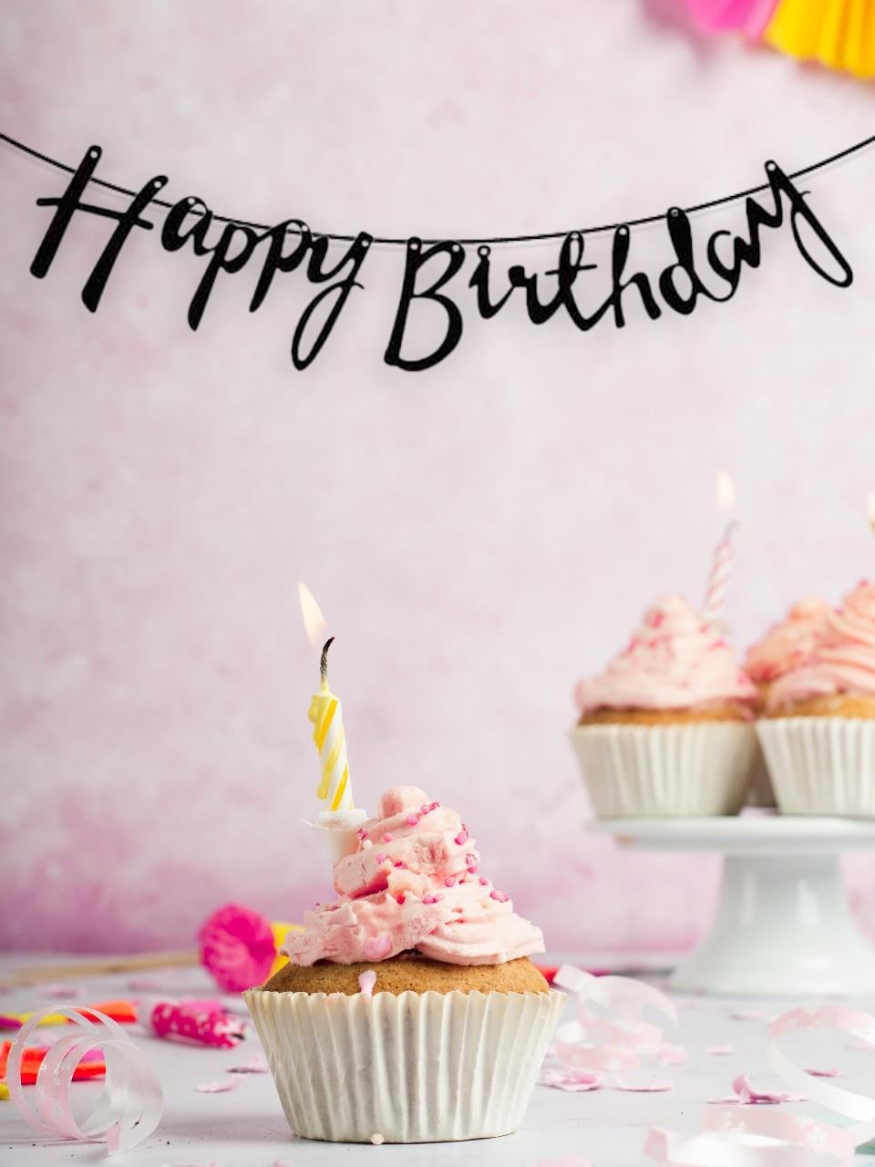 Happy Birthday Kaligrafi Siyah Banner