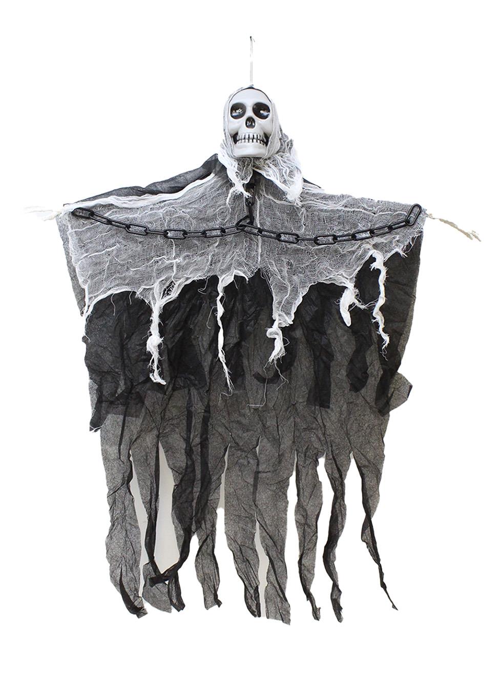 Cadılar Bayramı Işıklı Kuru Kafa Hayalet Asılabilir Halloween Parti Dekoru 90 cm