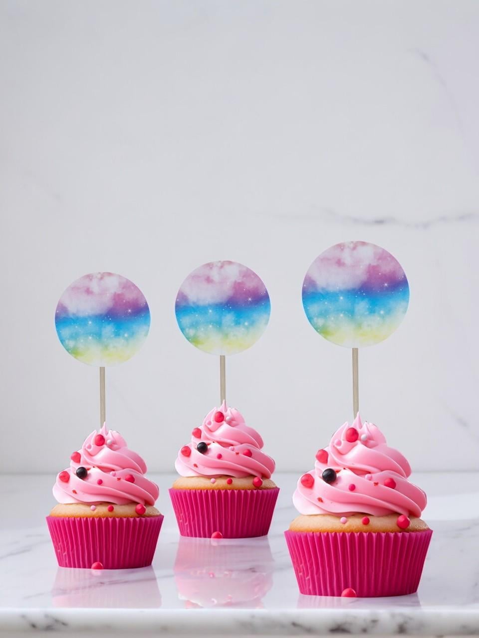 Gökkuşağı Temalı Kürdan Cupcake Kürdanı Pasta Süsü 