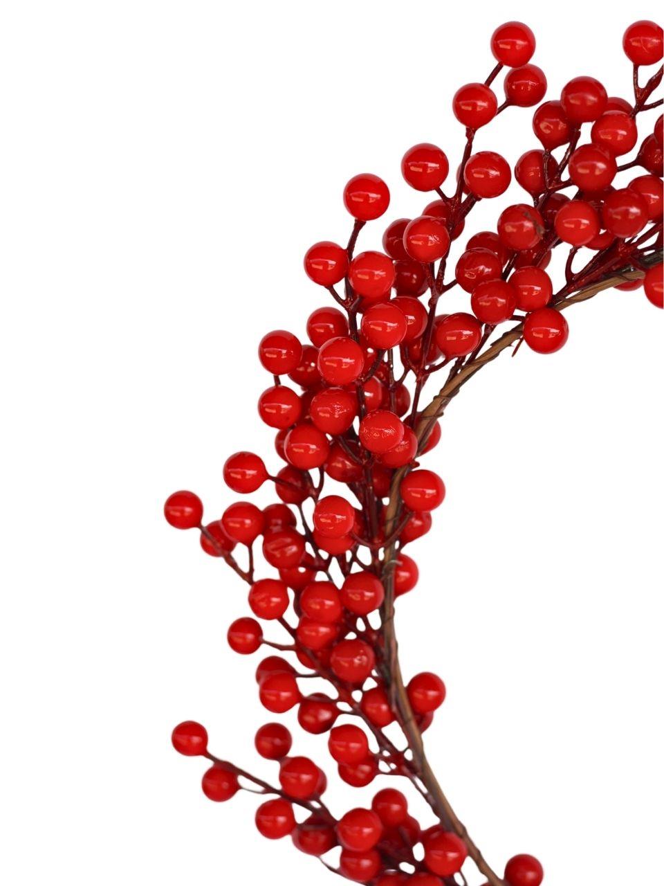Yılbaşı Kapı Süsü Dekoratif Naturel Kokina Berryli Kapı Çelengi Kırmızı 40 cm