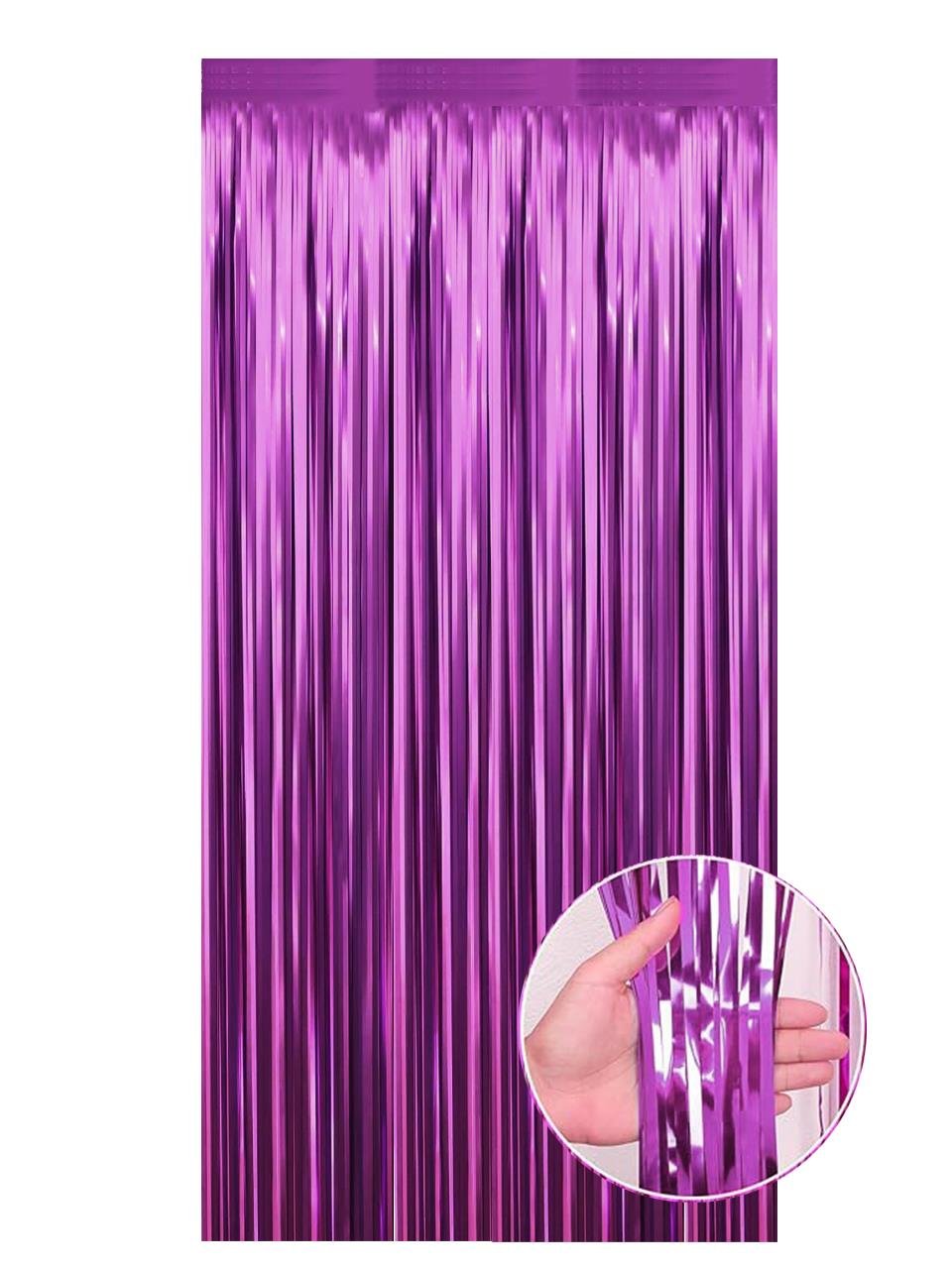 Metalize Parti Perdesi Kapı ve Fon Perdesi Mor 90X240