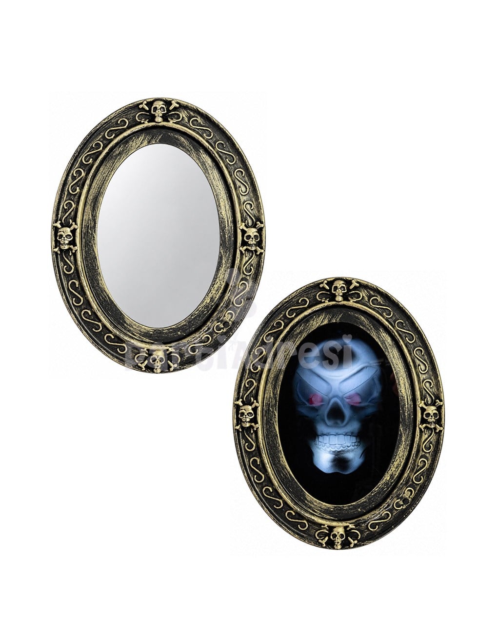 Gotik Kuru Kafa Detaylı Sihirli Ayna 32 cm – Halloween Cadılar Bayramı Işıklı Sesli Dekor