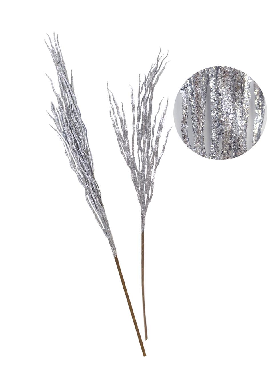 Gümüş Simli Yılbaşı Dekor Dalı – Silver Glitter Parlak Ağaç Süsü 70 cm
