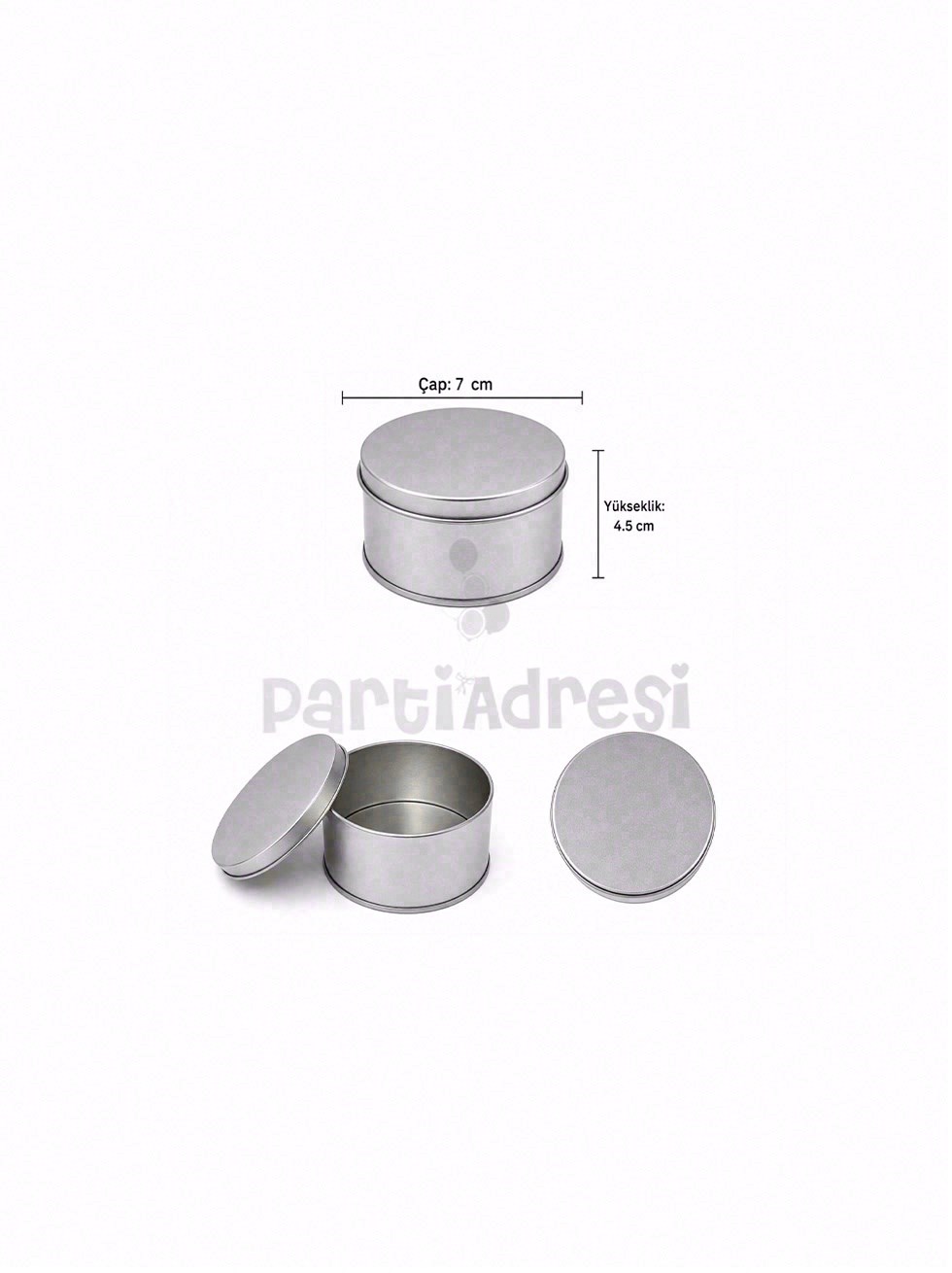 Gümüş Yuvarlak Metal Kutu – Dekoratif Hediye Kutusu 7 cm