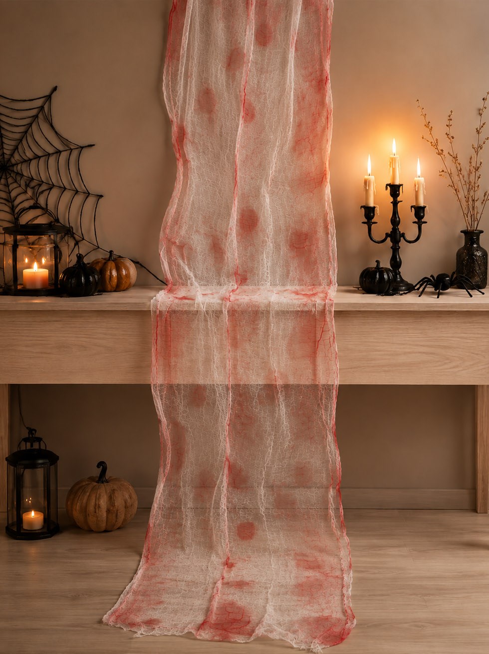 Halloween Cadılar Bayramı Kanlı Dekoratif Örtü Beyaz