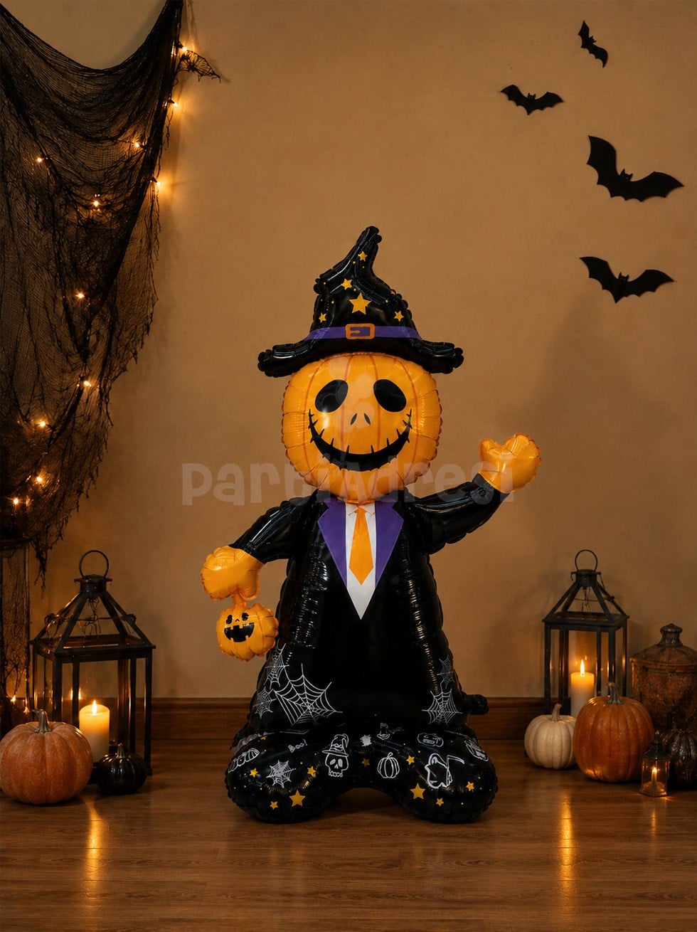 Halloween Gülümseyen Balkabağı Folyo Balon 154 x 85 cm – Ayaklı Cadılar Bayramı Parti Dekoru