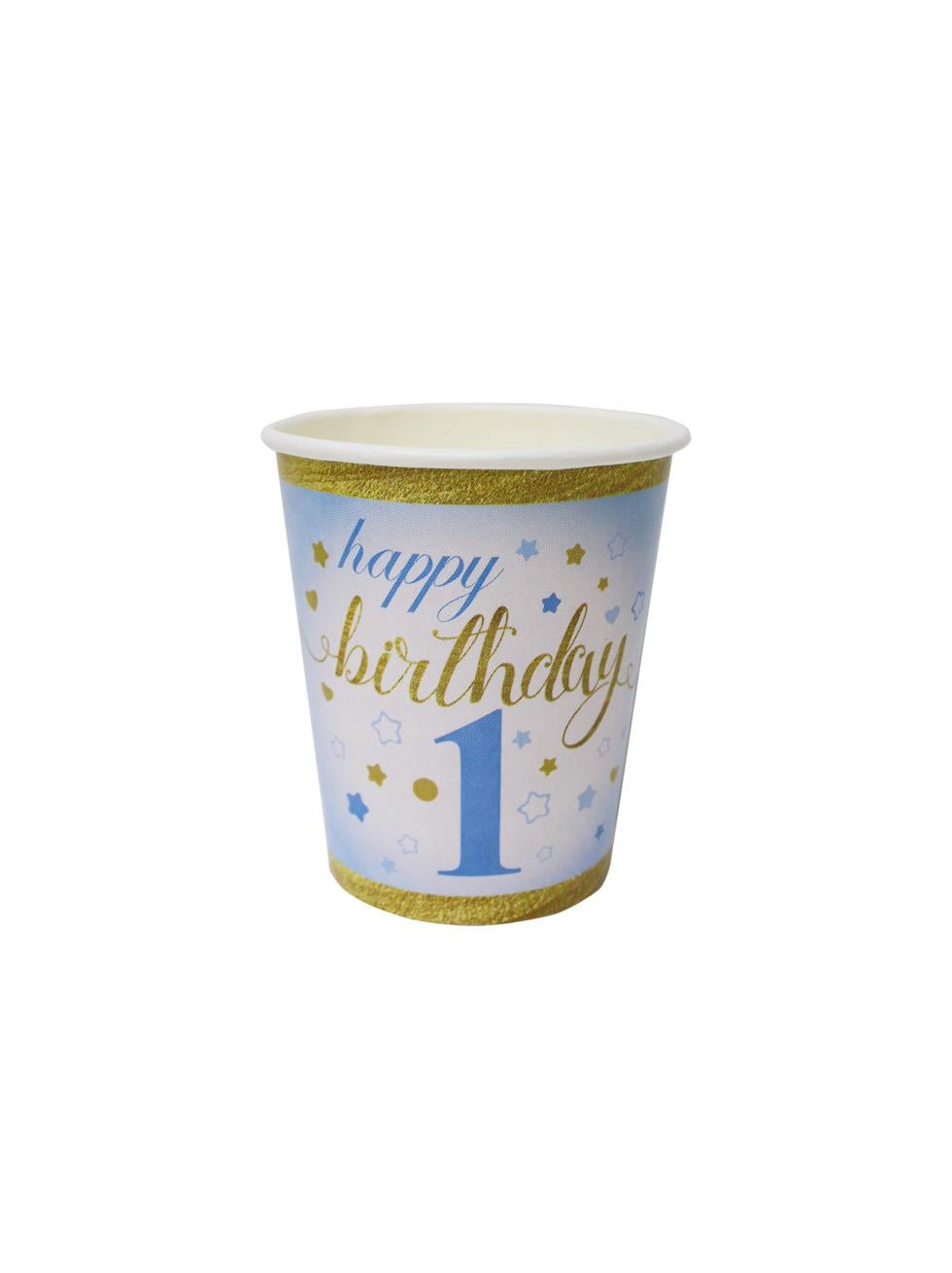Happy Birthday 1 Yaş Karton Bardak Mavi – Doğum Günü Parti Bardağı 8 Adet