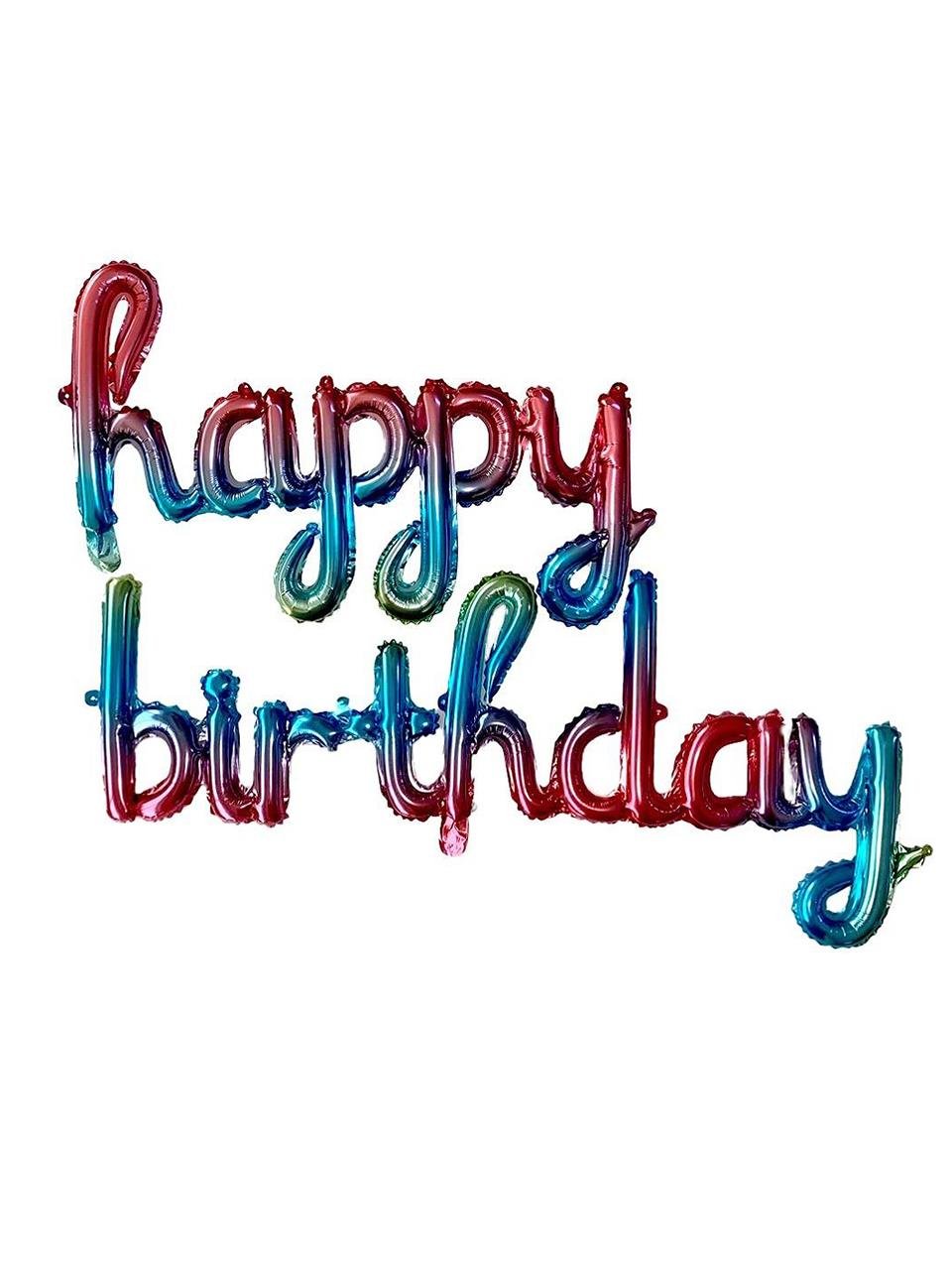 Happy Birthday Folyo Balon Gökkuşağı Renkli El Yazısı Folyo Parti Balonu 