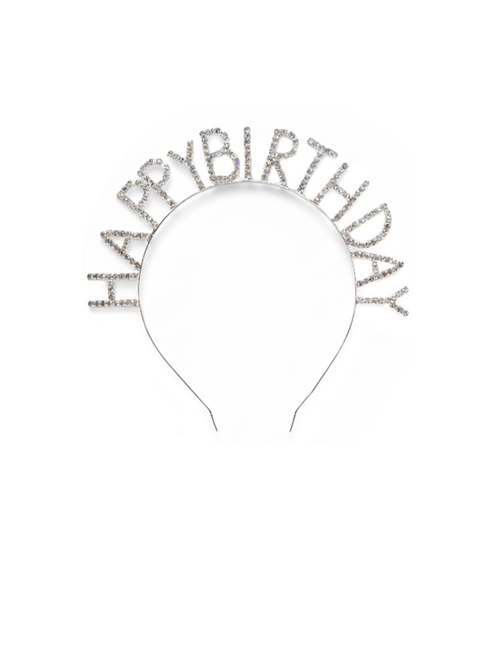 Happy Birthday Işıltılı Taş Detaylı Doğum Günü Parti Tacı Gümüş