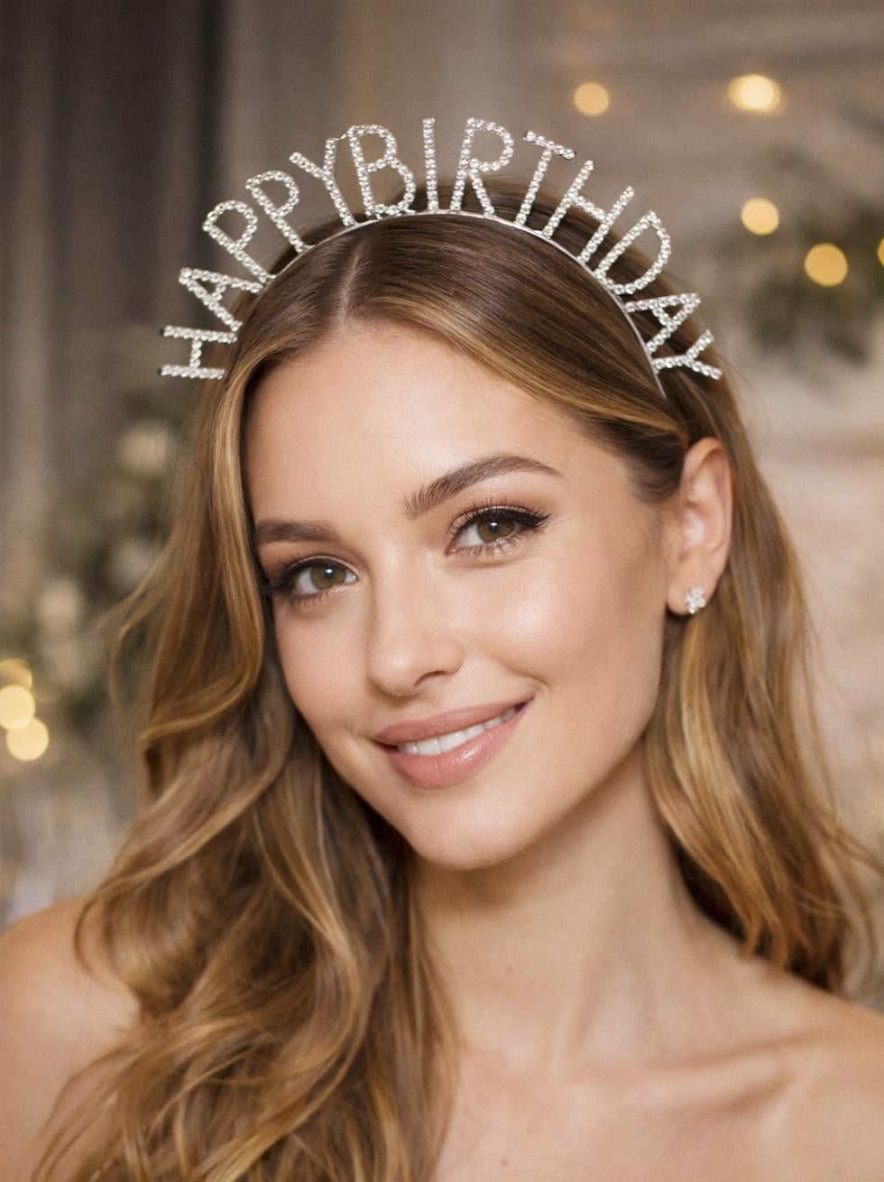 Happy Birthday Işıltılı Taş Detaylı Doğum Günü Parti Tacı Gümüş