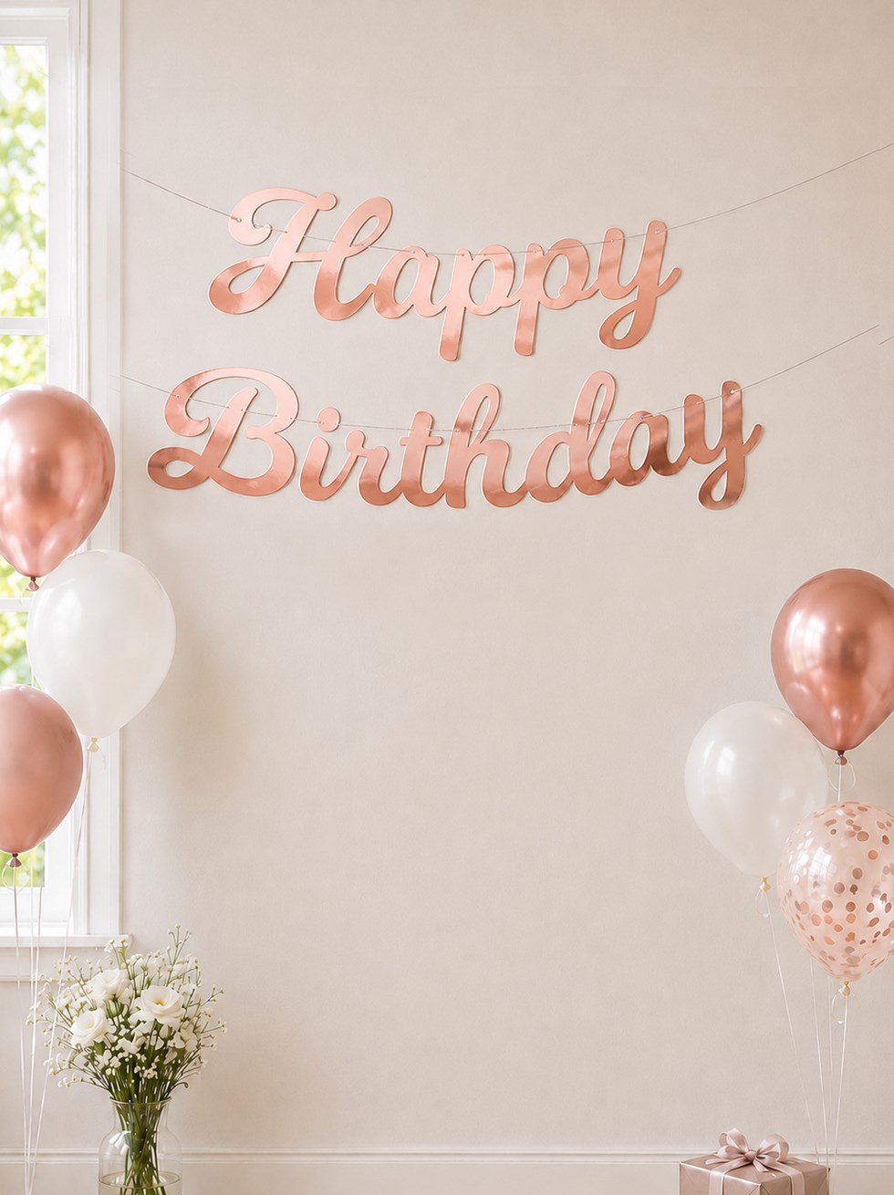 Happy Birthday Kaligrafi Banner Rose