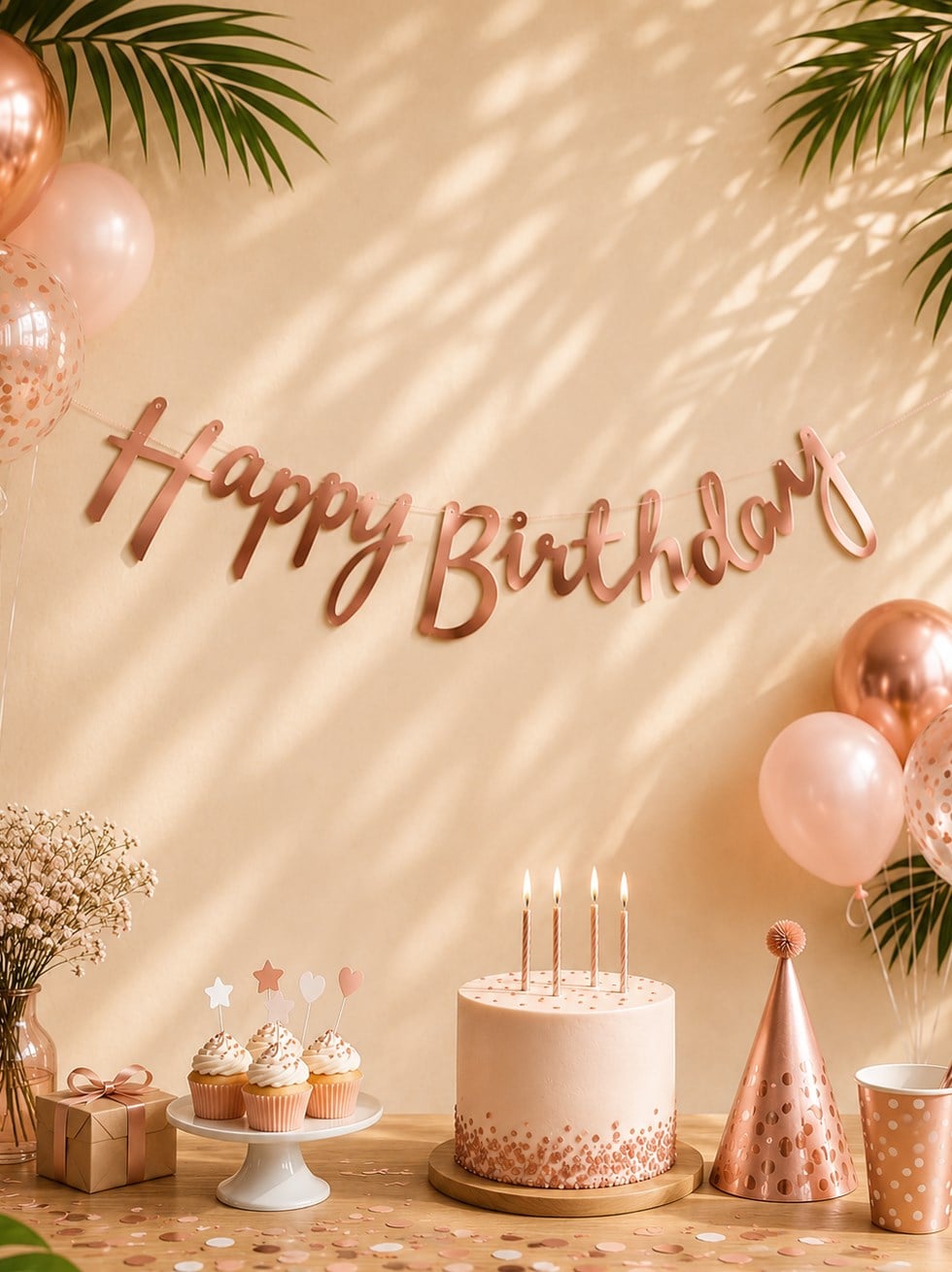 Happy Birthday Kaligrafi Banner Rose