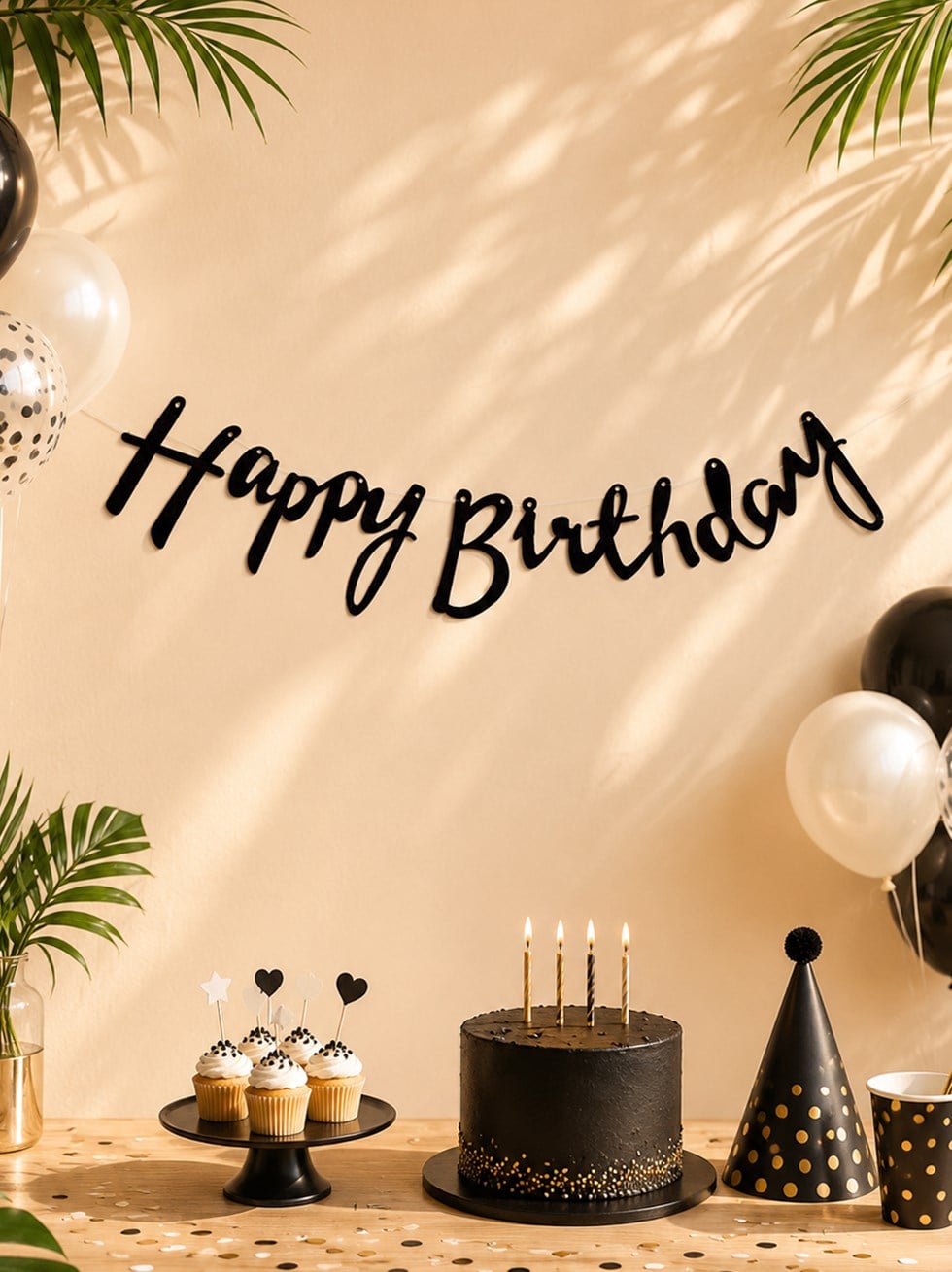 Happy Birthday Kaligrafi Siyah Banner