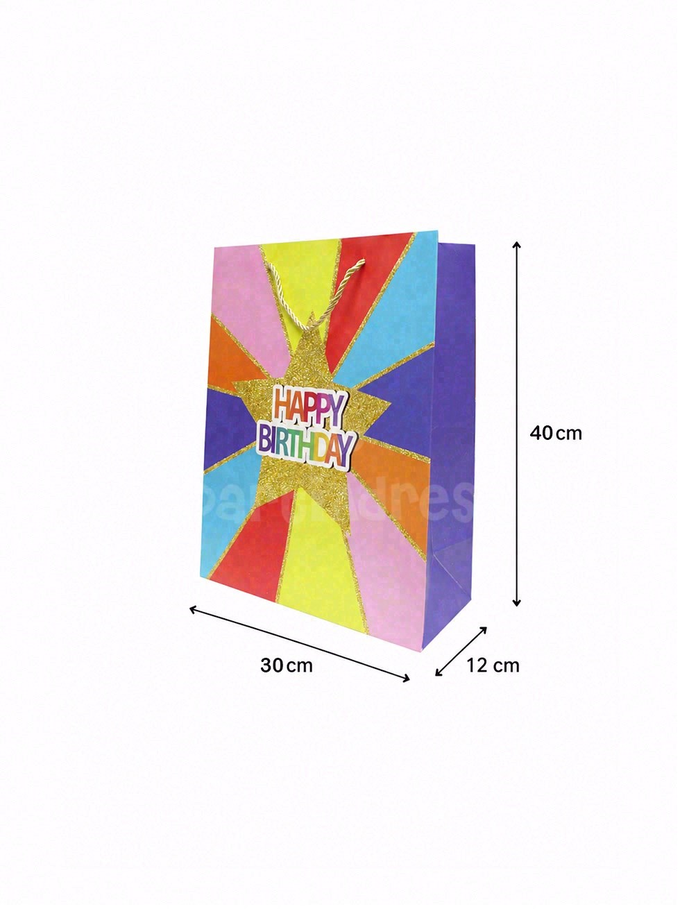 Happy Birthday Simli Karton Çanta – Hediye Alışveriş Çantası 30x40x12 cm 12li