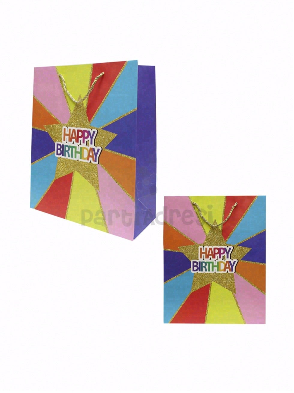 Happy Birthday Simli Karton Çanta – Hediye Alışveriş Çantası Mavi 30x40x12 cm
