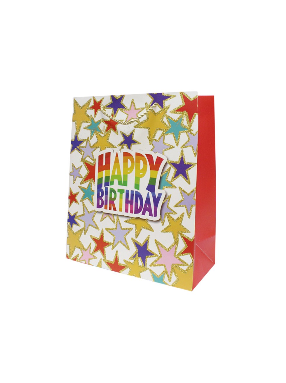 Happy Birthday Simli Karton Çanta – Hediye Alışveriş Çantası Beyaz 30x40x12 cm