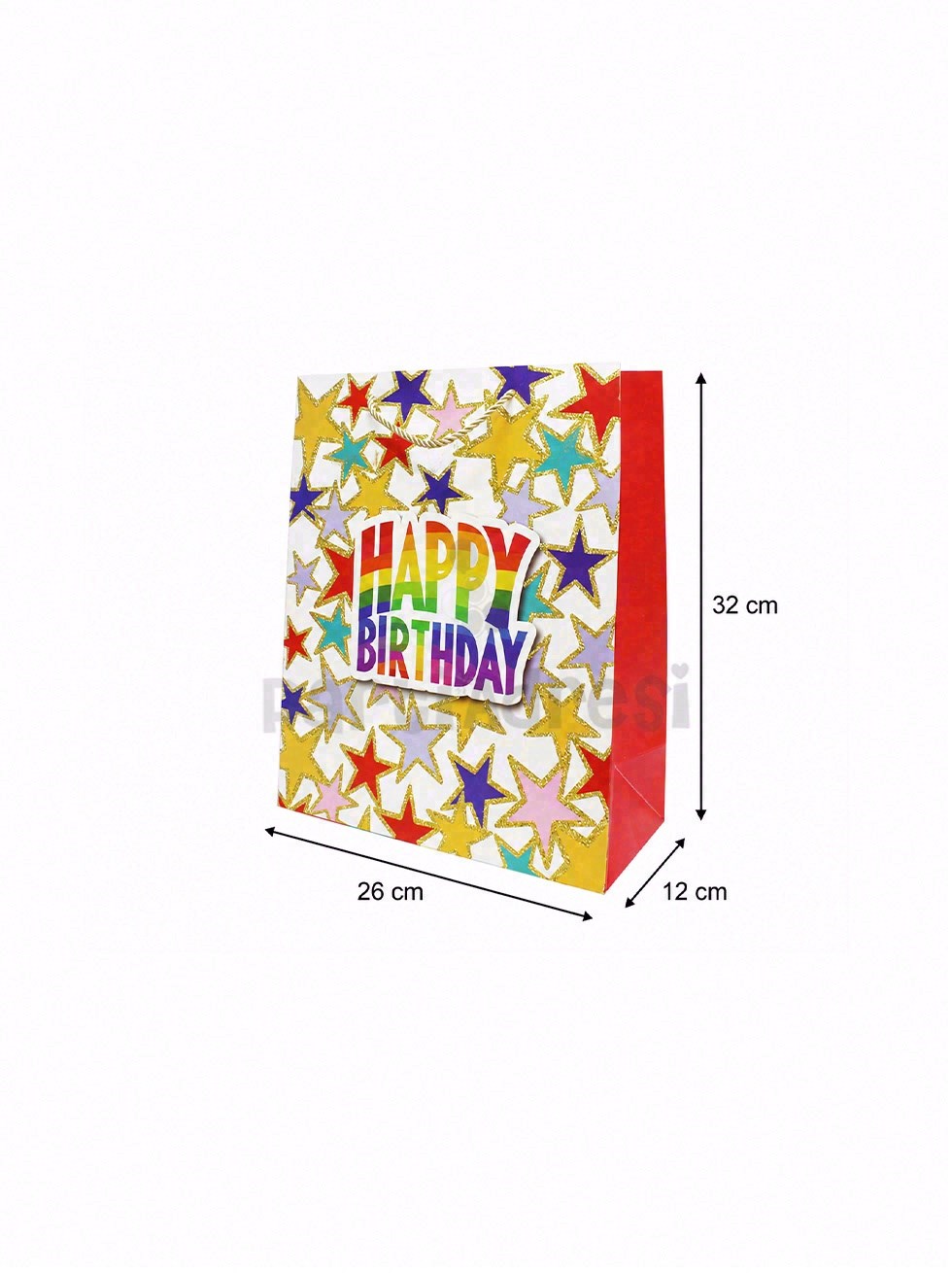 Happy Birthday Simli Karton Çanta – Hediye Alışveriş Çantası 26x32x12 cm 12li