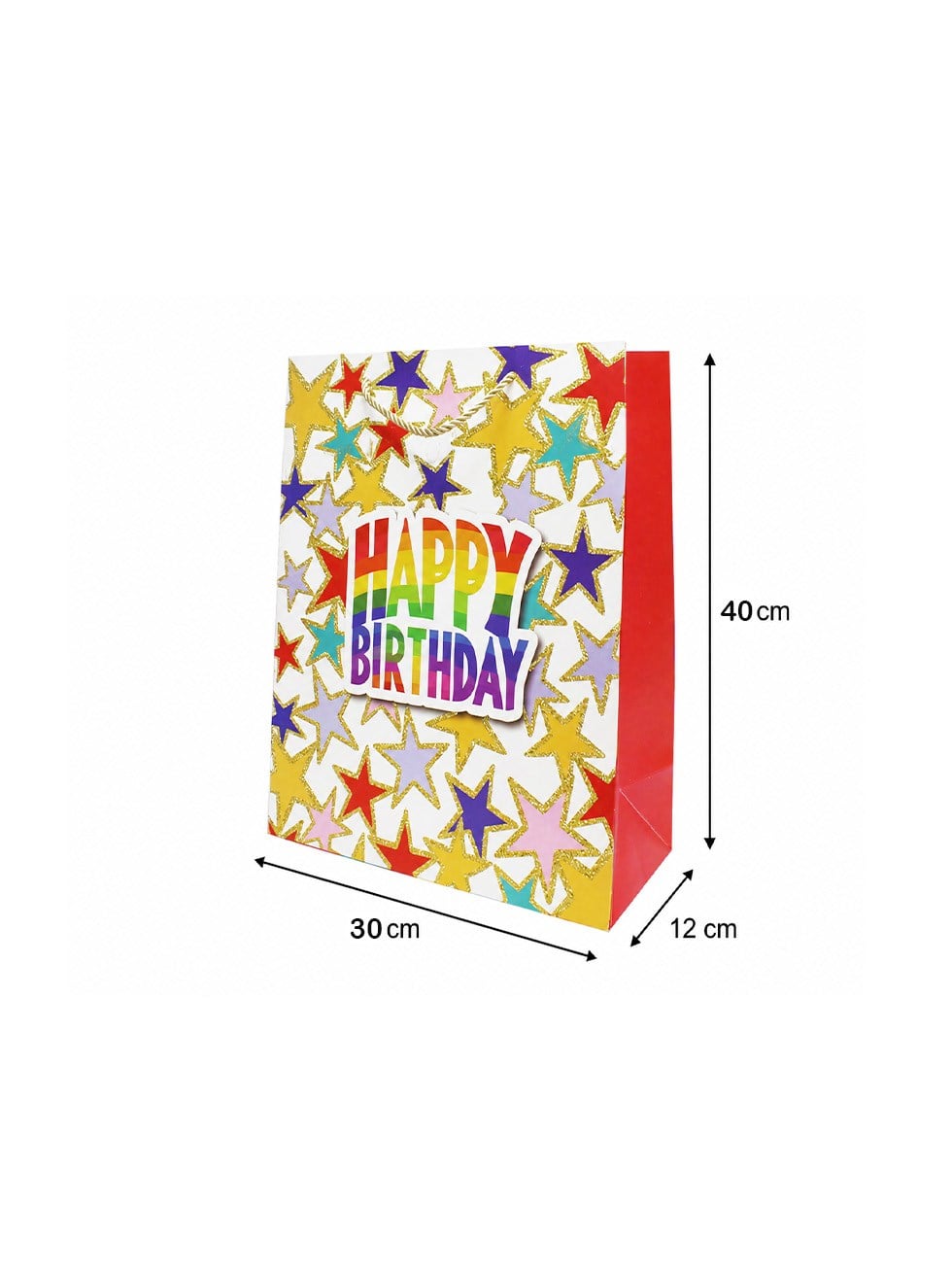 Happy Birthday Simli Karton Çanta – Hediye Alışveriş Çantası Beyaz 30x40x12 cm