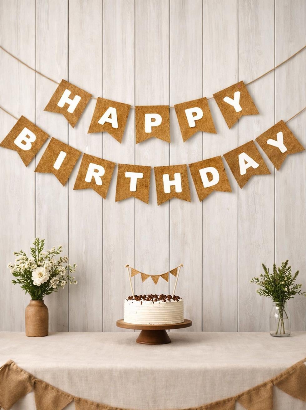 Happy Birthday Yazı Doğum Günü Banner Parti Süsü Kraft Beyaz