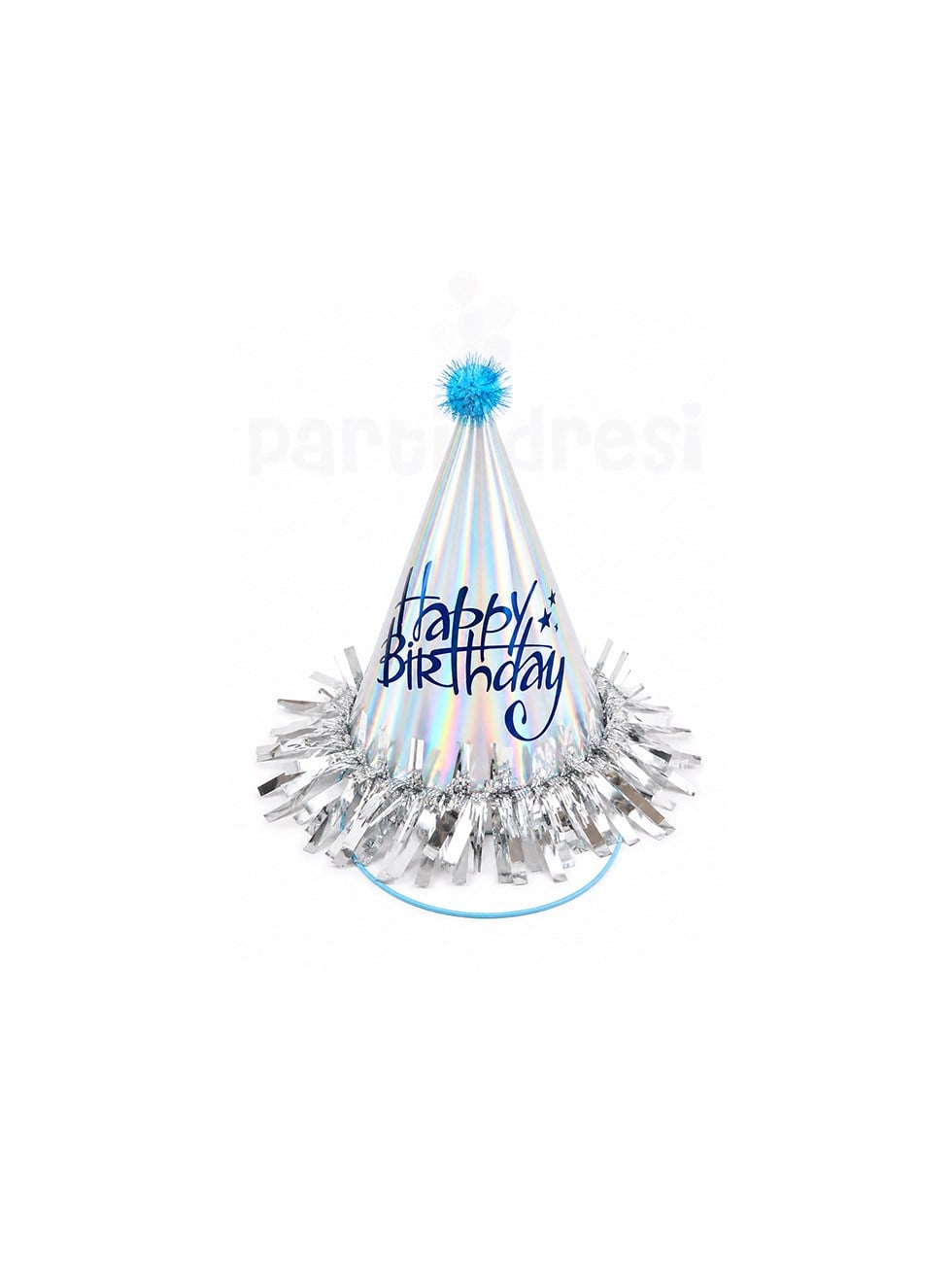 Happy Birthday Yazılı Karton Doğum Günü Şapkası Gümüş