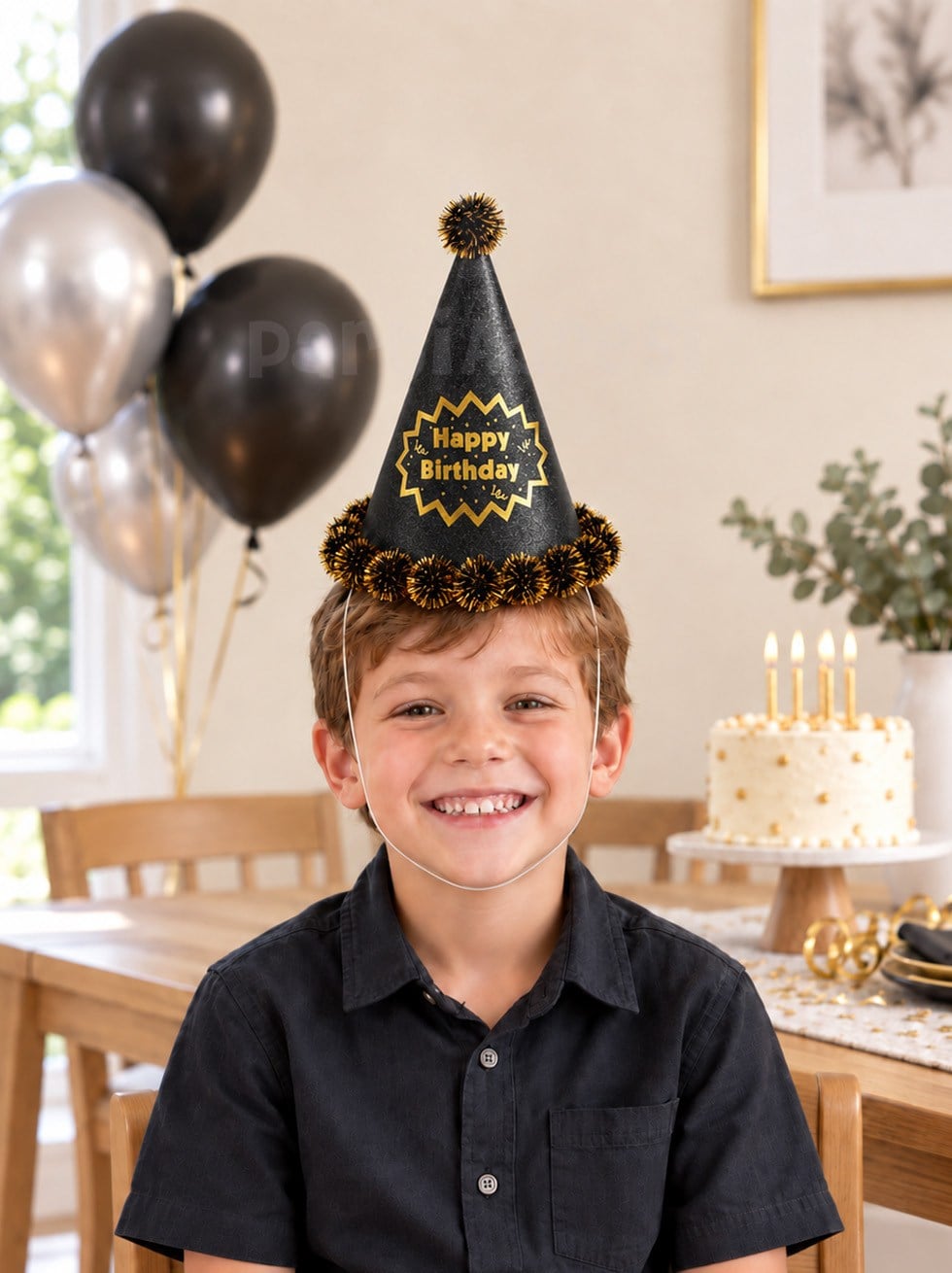 Happy Birthday Yazılı Simli Doğum Günü Parti Şapkası Siyah