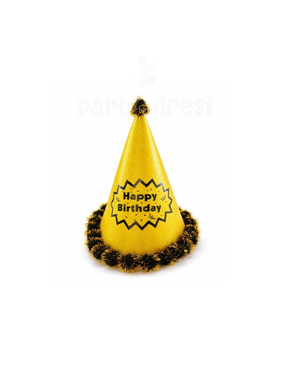 Happy Birthday Yazılı Simli Doğum Günü Parti Şapkası Altın