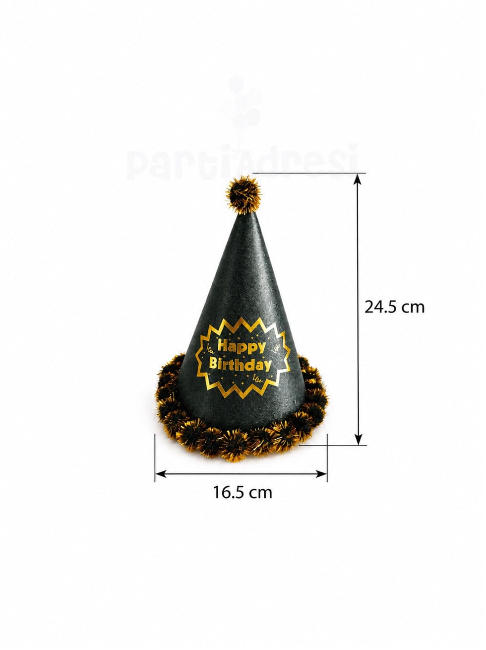 Happy Birthday Yazılı Simli Doğum Günü Parti Şapkası Siyah