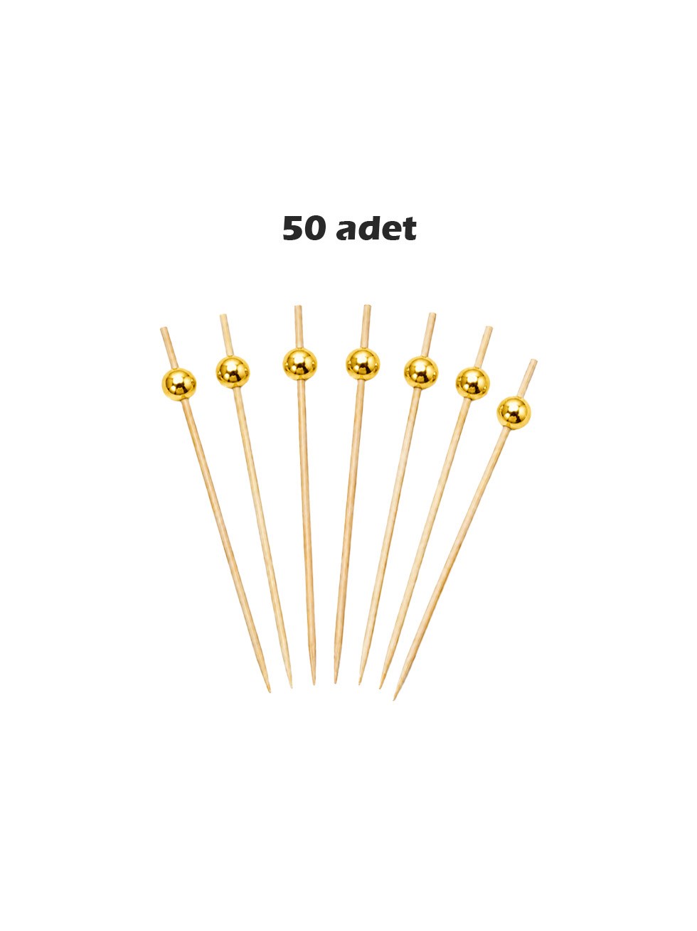 İncili Sunum Kürdanı – Kokteyl Bambu Kürdan Gold 12 cm 50li