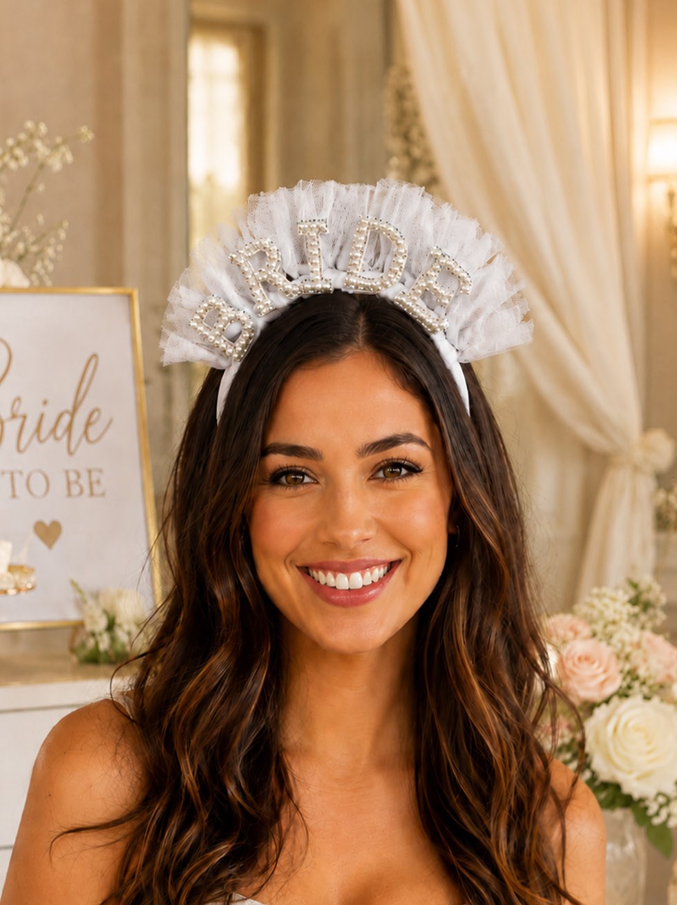 İncili Tüllü Bride Tacı – Bekarlığa Veda Partisi Gelin Tacı 