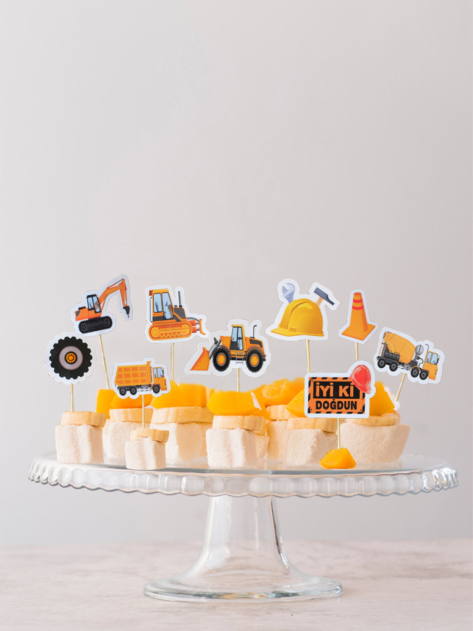 İnşaat Temalı Figürlü Kürdan Pasta Süsü Cupcake Kürdanı 10lu