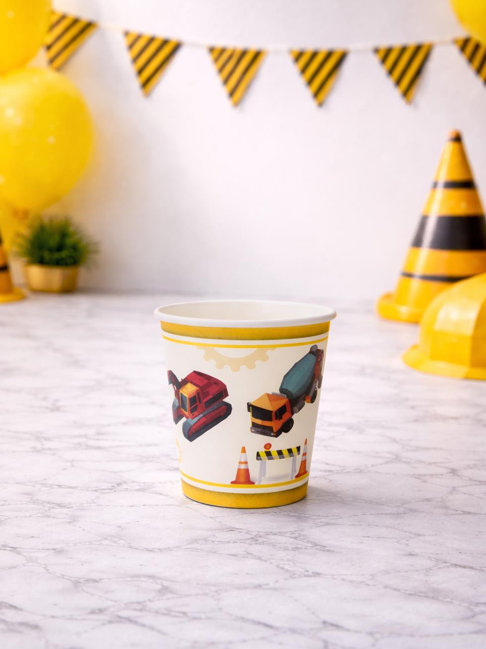 İnşaat Temalı Karton Bardak İş Makineleri Desenli Doğum Günü Bardağı 8li