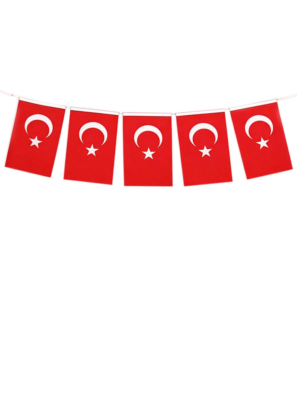 İpli Türk Bayrağı Milli Bayram Kağıt Asılabilir Bayrak 11X19 Cm 50li