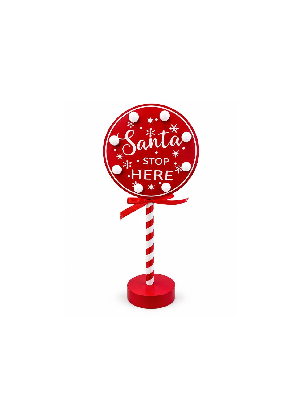 Işıklı Yılbaşı Dekoru Santa Stop Here Tabela 32 cm – Ayaklı Masaüstü Noel Süsü