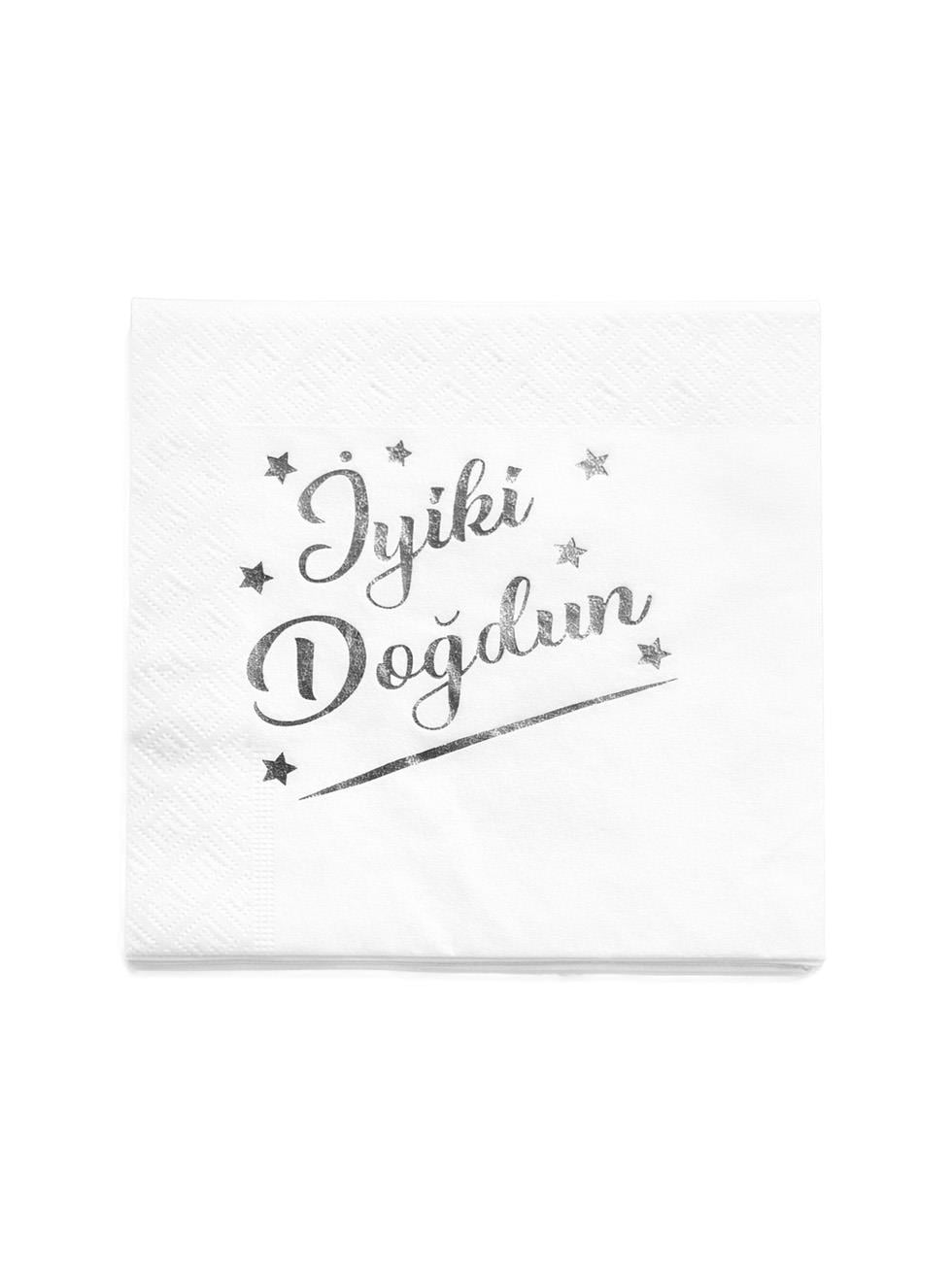 İyi Ki Doğdun Desenli Doğum Günü Peçetesi Beyaz Gümüş 16lı