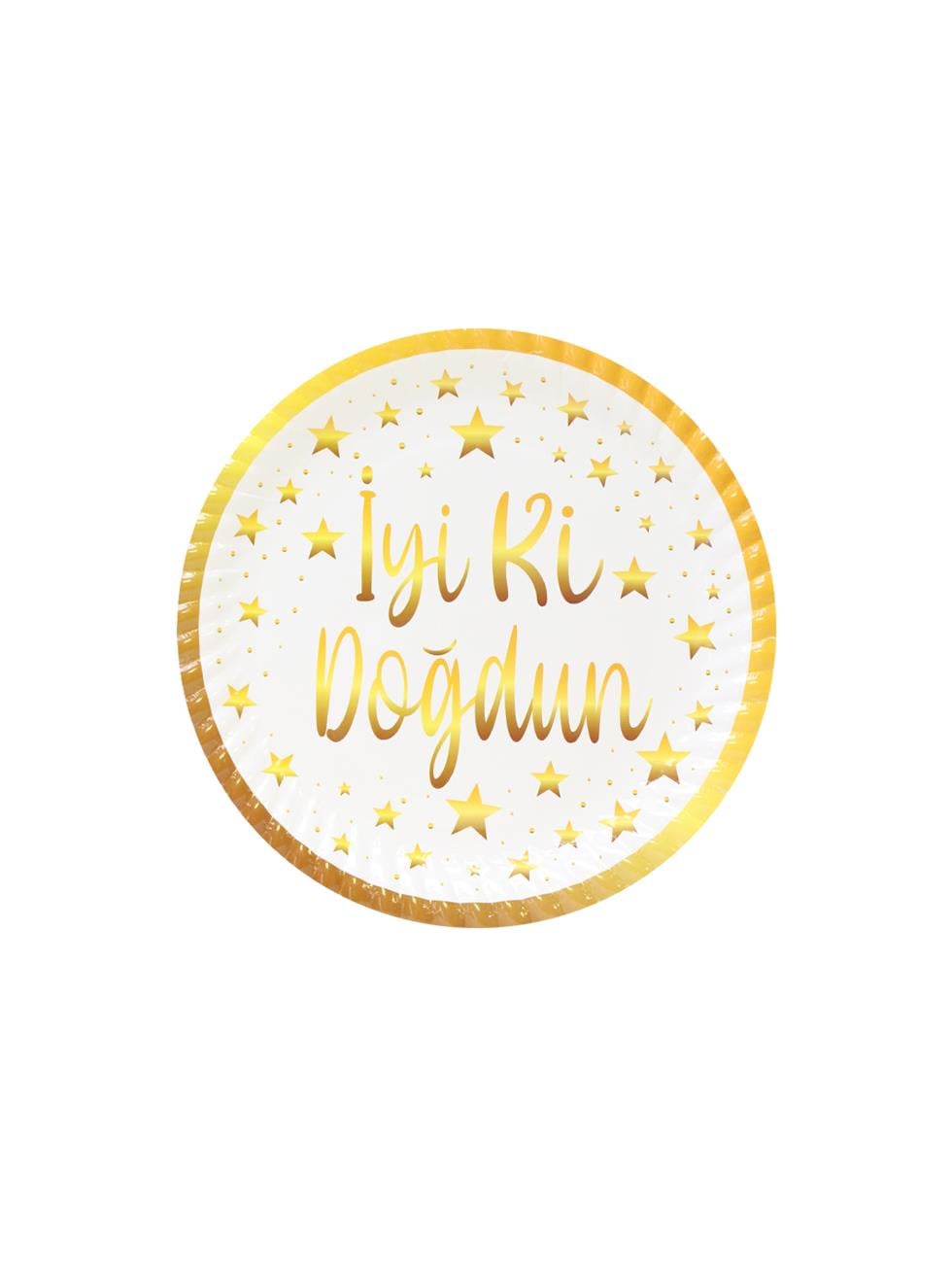 İyi Ki Doğdun Yazılı Tabak Bardak Set Beyaz Gold 8li