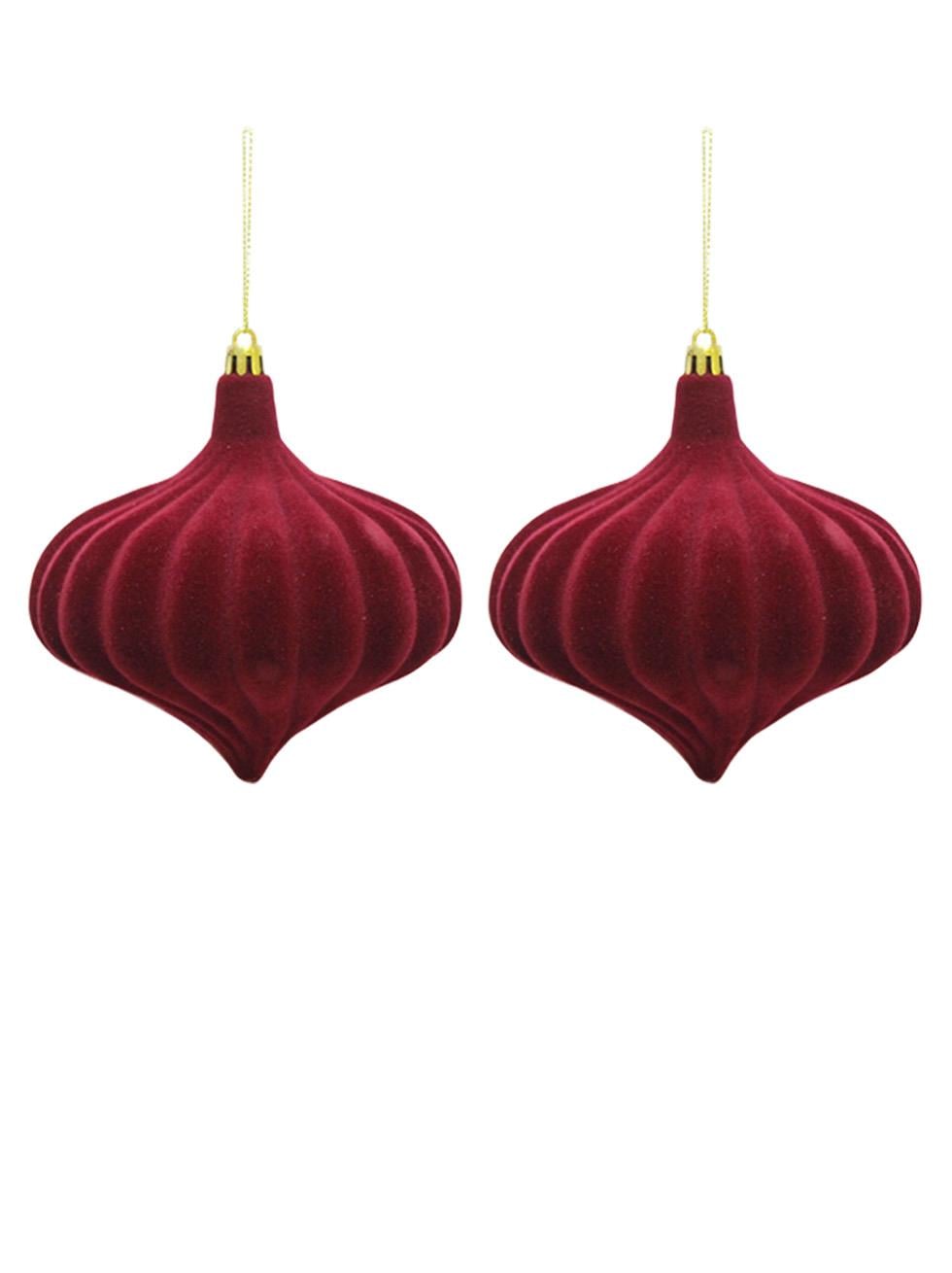 Kadife Yılbaşı Topu – Damla Form Çam Ağacı Süsü Bordo 13 cm 2li