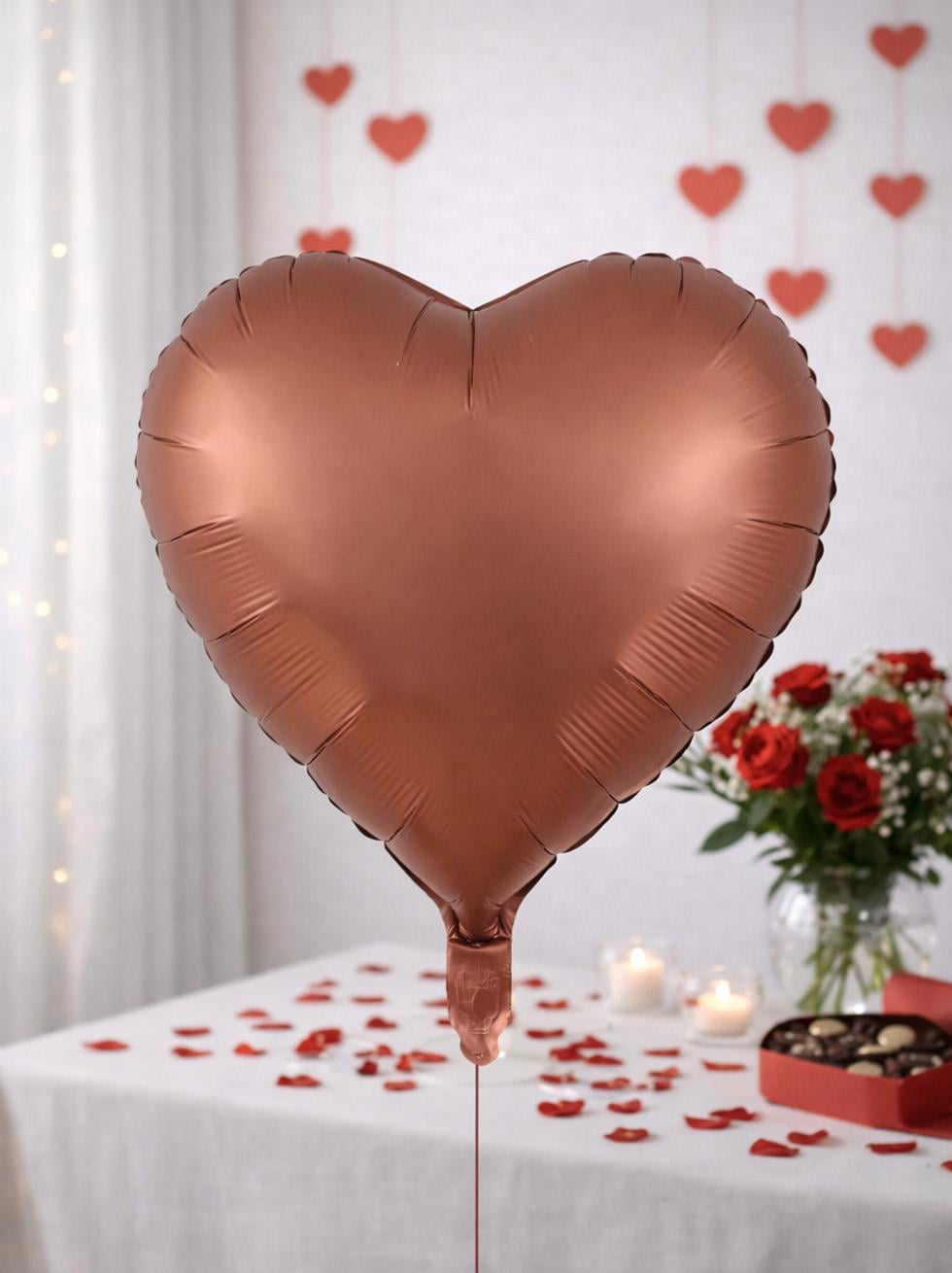 Kalp Folyo Balon Bronz Karamel  Rengi Kalp Parti Balonu 45 cm 18 inc
